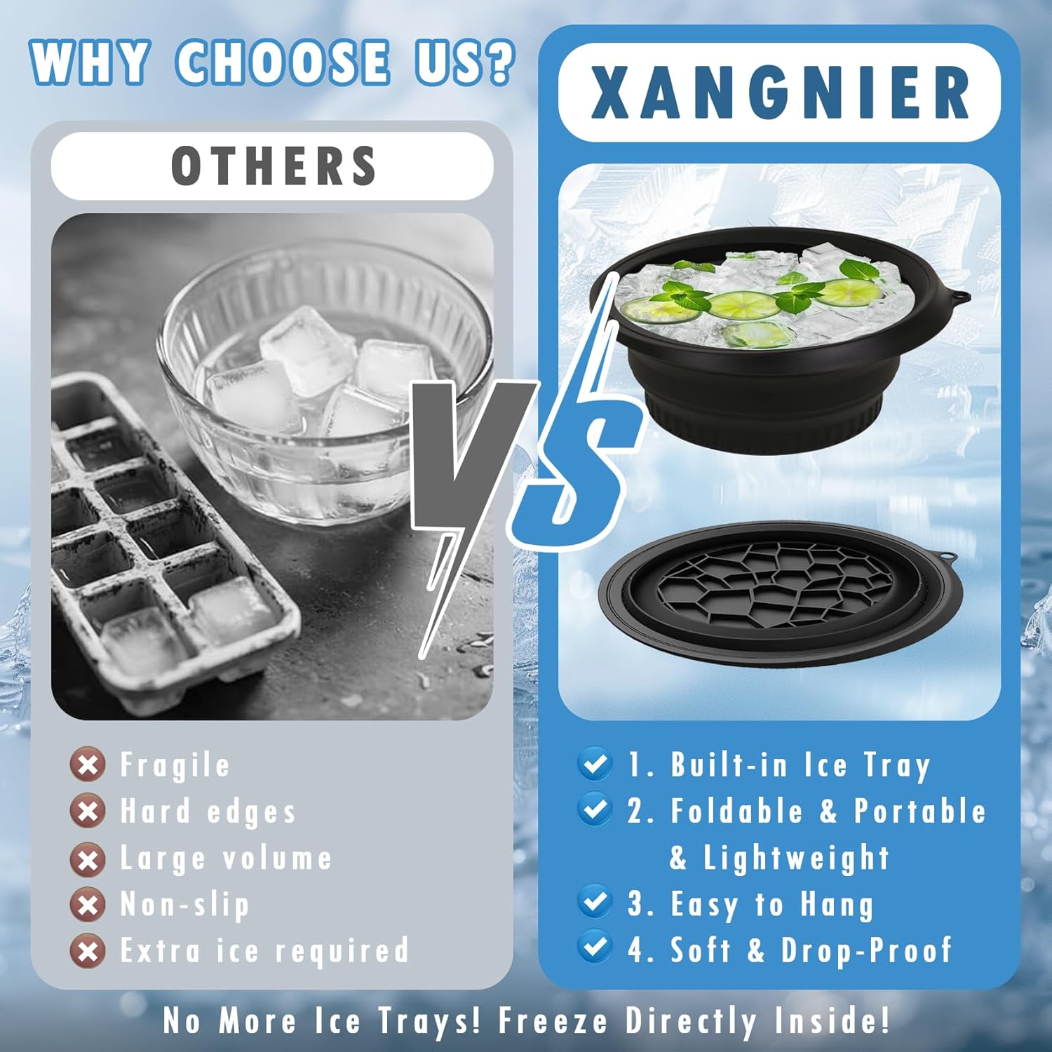 Foldable Face Ice Bath Bowl, Face Bowl for Ice With Built-in Ice Tray, Collapsible Silicone Facial Ice Bath Bowl for Cold Plunge Therapy, Skin Tightening, Travel Cold Bath Spa Tool, Black - Image 7