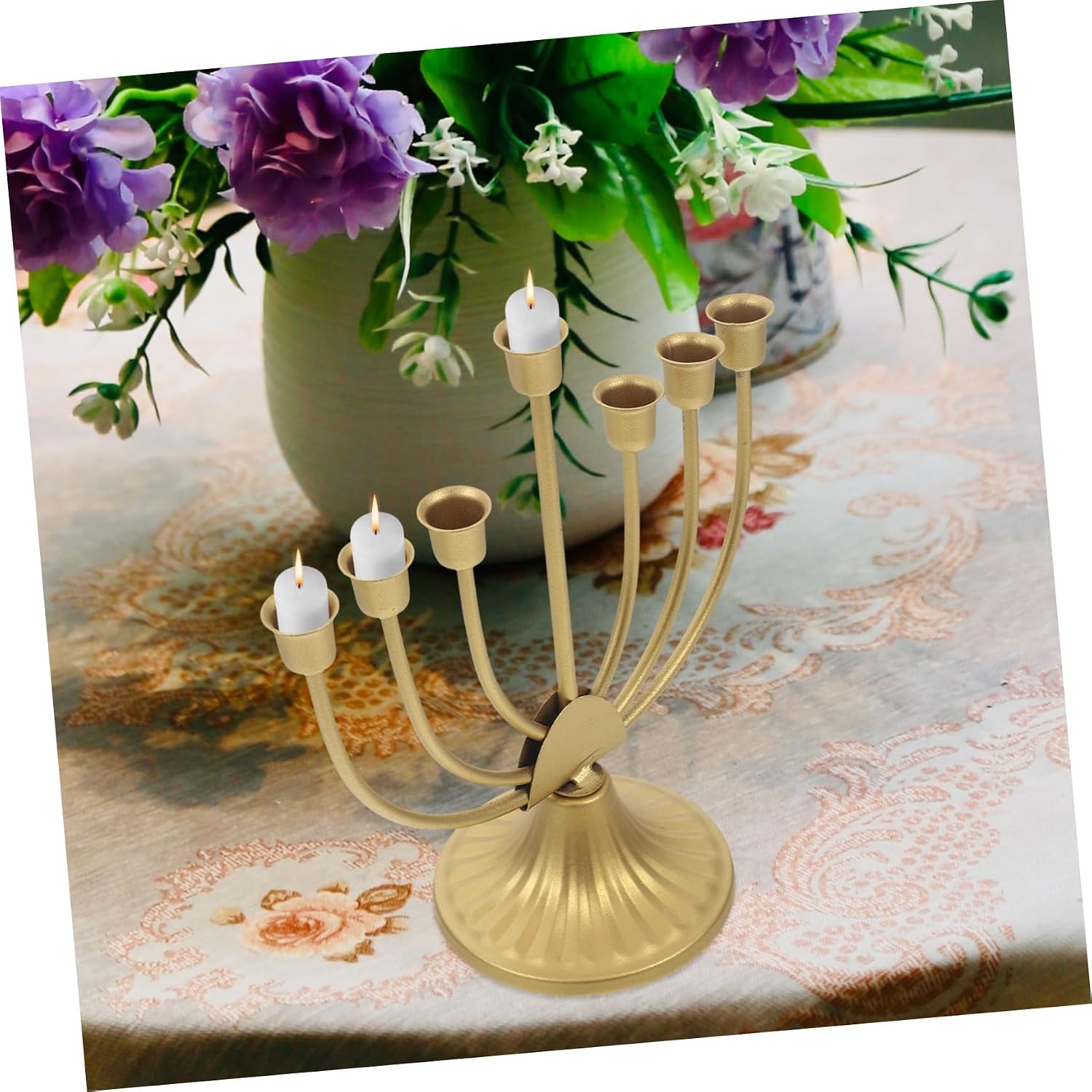 Amosfun Hanukkah Menorah Candle Holder Modern Decor Led Candelabra for Tabletop