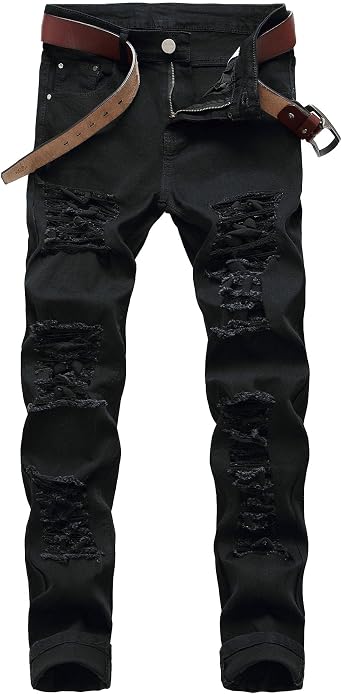 Mens Slim Fit Stretch Straight Leg Jeans Skinny Biker Jeans for Men Fashion Vintage Distressed Denim Pants