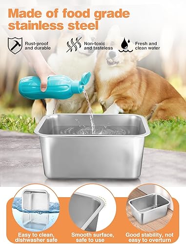 Miniatura 3 de Cuenco de agua grande para perros de 2 galones, cuenco de acero inoxidable duradero para perros, cuenco seguro de alta capacidad para agua y comida