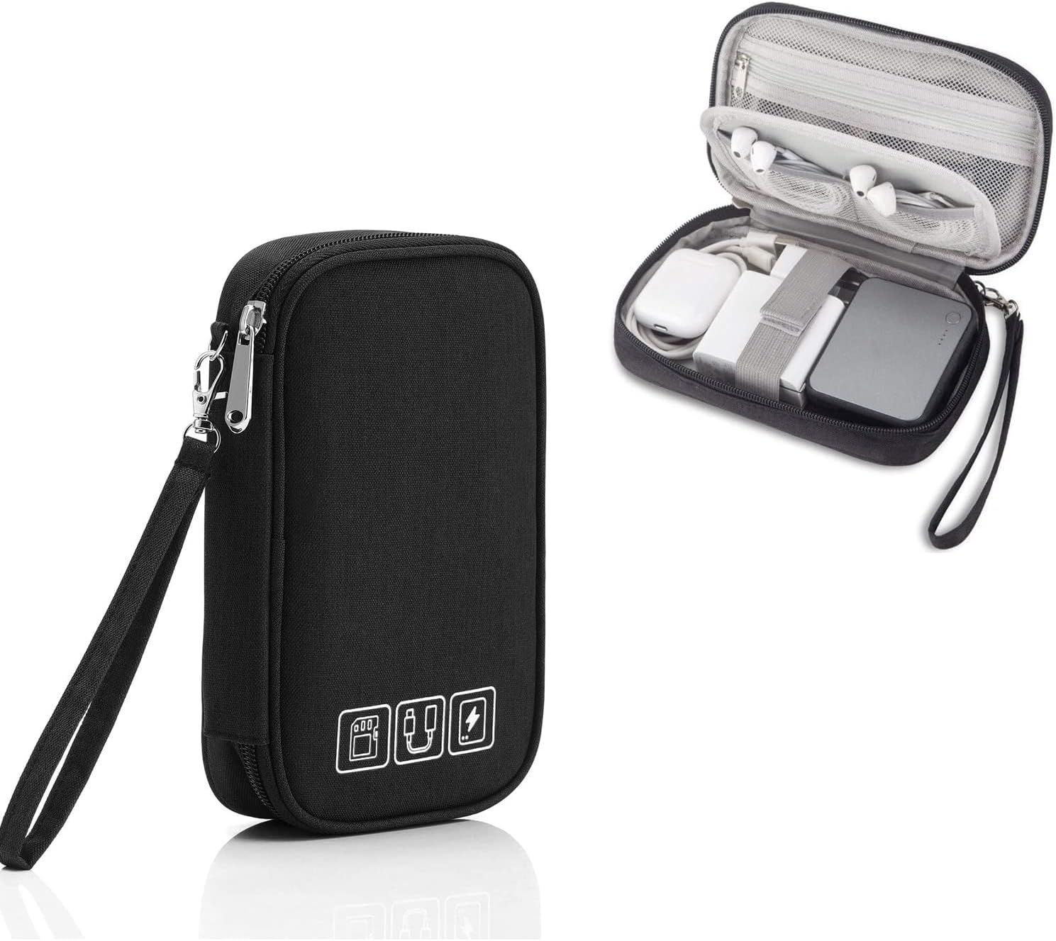 Khazna Electronic Accessories Storage Bag, Small Portable Travel Cable Storage Bag All-in-One Organizer Storage for Power Cords Chargers Hard Drives Headphones USB SD Cards and More (Black)