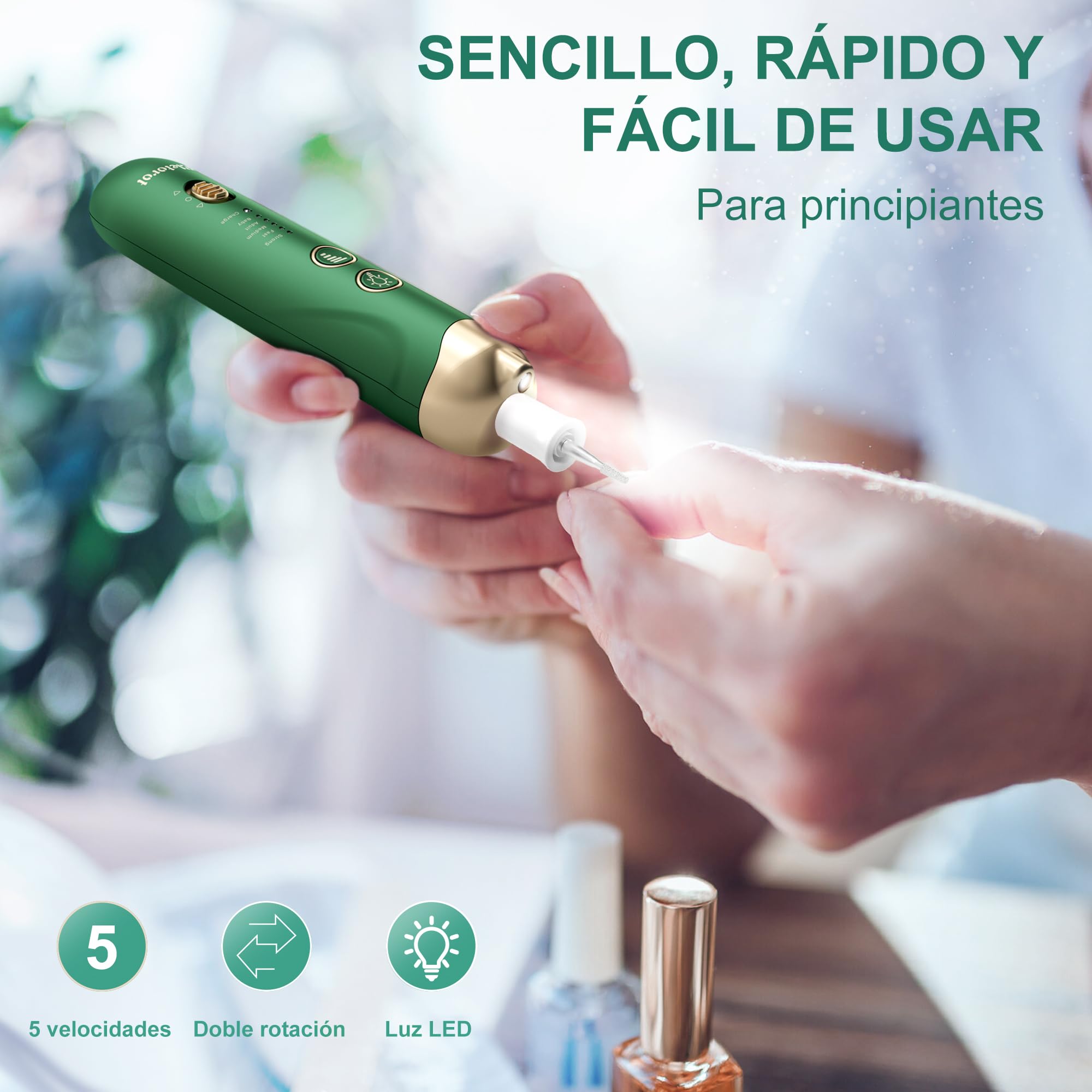 Limas de Uñas Profesionales: Eletorot Pedicura y Set Manicura con 8 Accesorios, Torno para Uñas Profesional con Luz LED, Kit Manicura para Corta Cuticulas y Eliminar de Callos