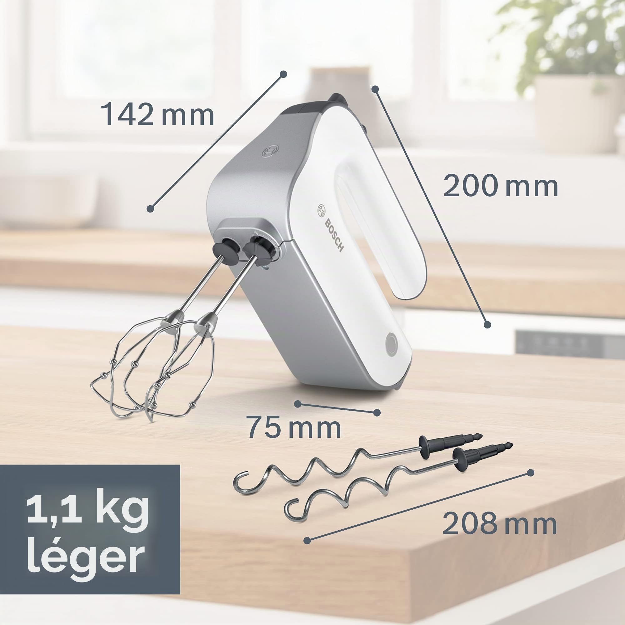 Bosch Electroménager - MFQ4835DE Batteur à main Styline, 575 watts, 5 niveaux de puissance - Blanc/Chrome