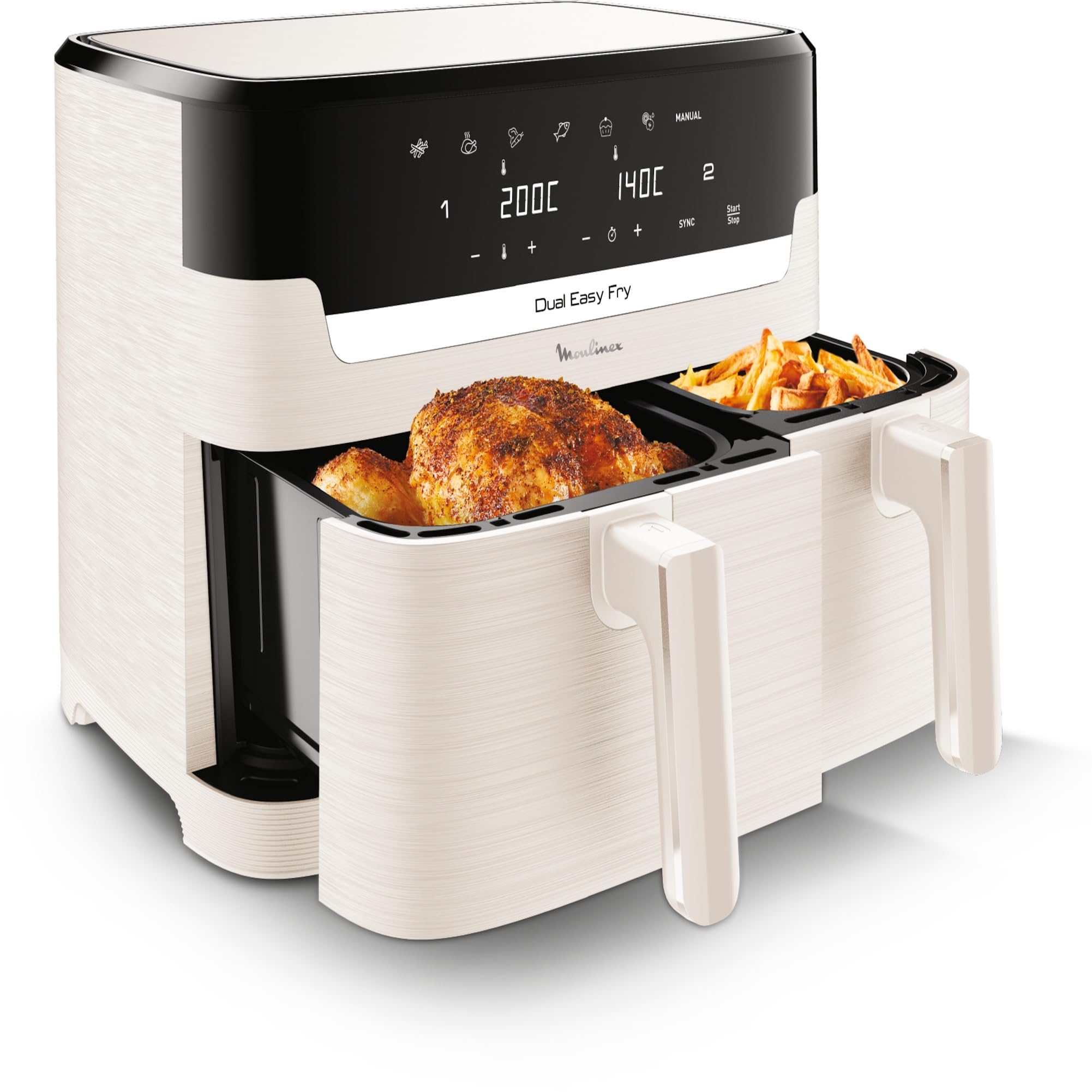 Moulinex Easy fry Collection Ivoire, 8L, Jusqu'à 8 personnes, 6 Programmes intuitifs, Air Fryer, Repas complet, synchronisation, Économie d'énergie, Application dédiée, EZ901AF0