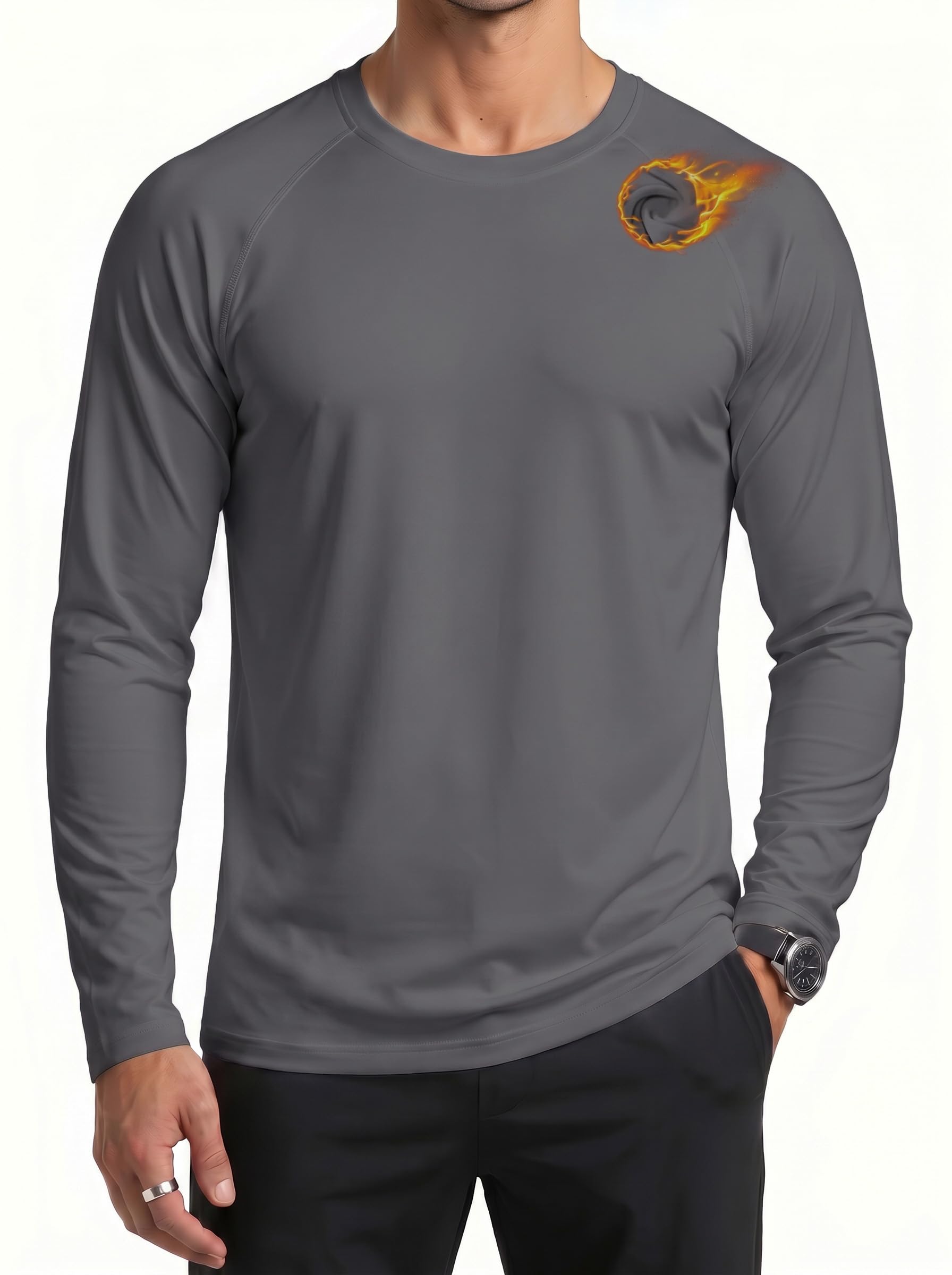 MAGCOMSEN Thermounterwäsche Herren Langarmshirt Thermoshirt Winter Sport | Longsleeve Funktionsshirt,Raglan Fleece,Stretch Angenehm Weich Atmungsaktiv Feuchtigkeitsableitend,Casual Alltag Freizeit