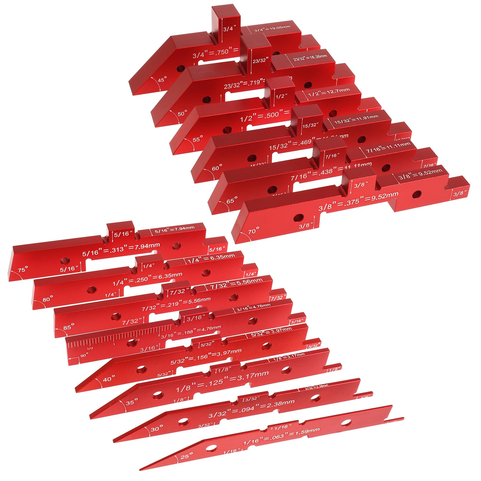 14Pcs Router Table Setup Blocks Aluminum Alloy Setup Blocks Height Gauge Set with Engraved Labels Precision Router Table Setup Bars Measuring(14 Piece Set,Gules)