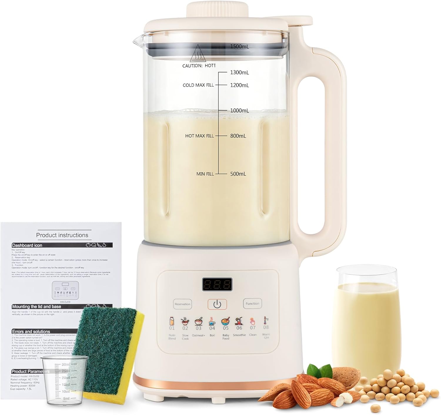 35oz 8 in 1 Nut Milk Maker Machine with Silence Hood for Homemade Soy milk, Almond milk, Oat milk, Plant Based, Juice - No Burning Bottom, Automatic Clean & Delay Start