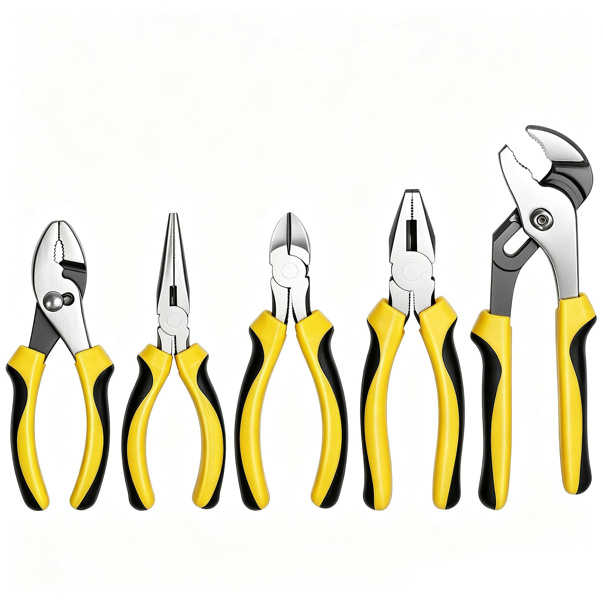 TOPLINE 5-Piece Pliers Set, Pliers Tool Set Included 8" Groove Joint, 7" Linesman, 6" Long Nose, 6" Slip Joint, 6" Diagonalfor Basic Home Maintenance