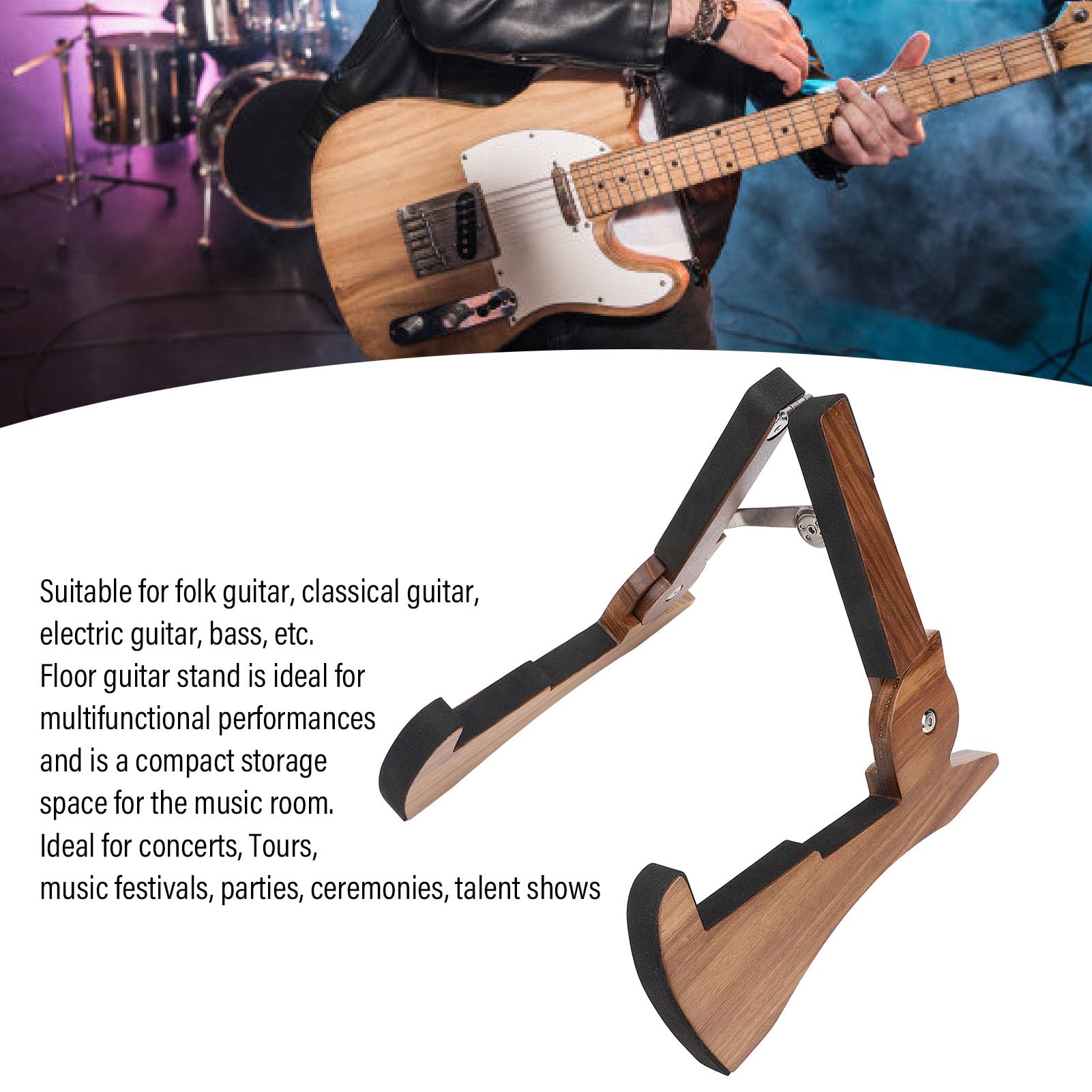 Stojak na gitarę, Uniwersalna Drewniana Rama Stojaka na gitarę, Przenośny Uchwyt na Instrumenty Smyczkowe z torbą do Przenoszenia na akustyczną elektryczną gitarę basową,