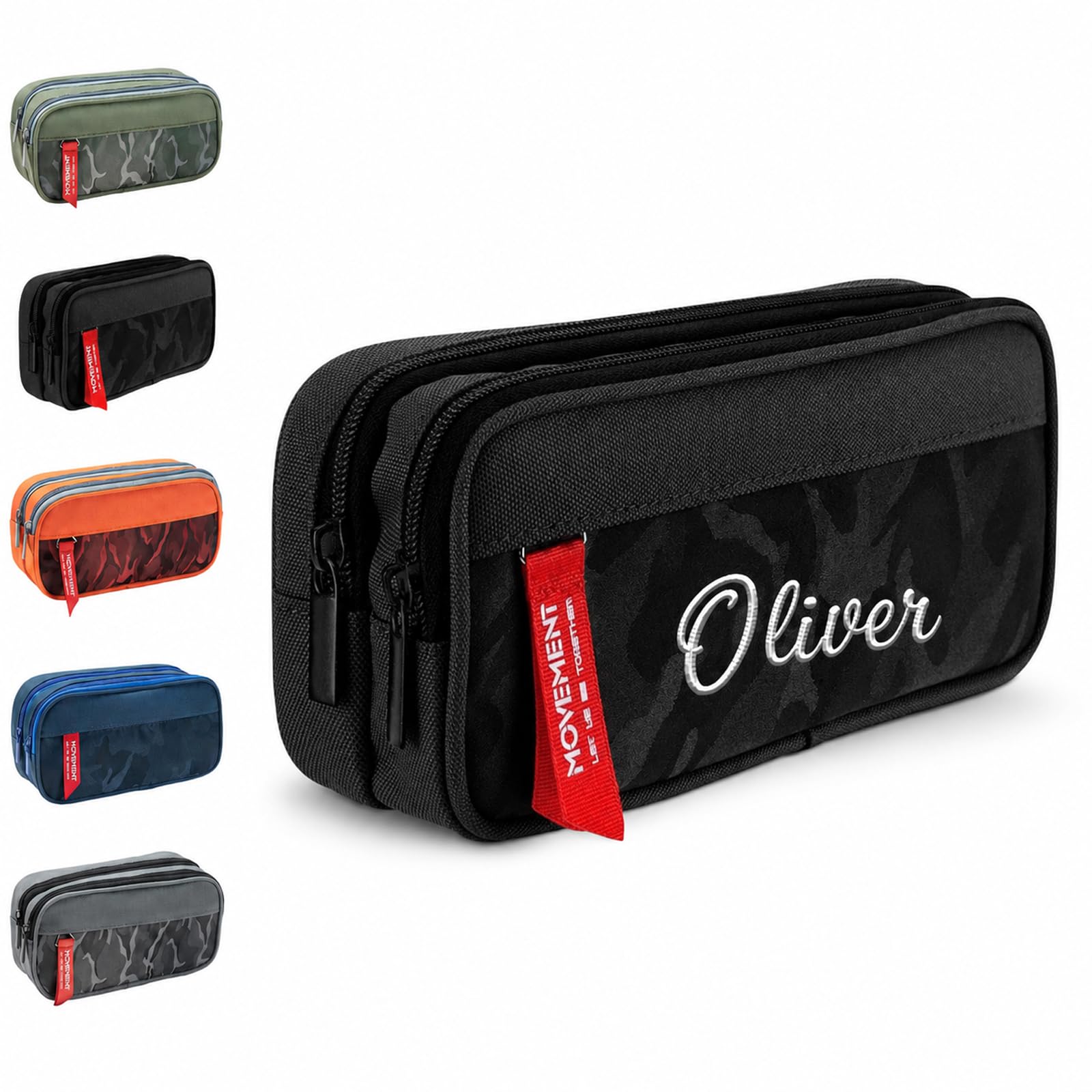 Pencil Case for Personalised Embroidered Name, Pencil Pouch, Suitable for Boys and Girls, an Ideal for Family, Friends, and Teachers, Large Capacity, Size 8.5 × 3.7 in (Black) — image 1