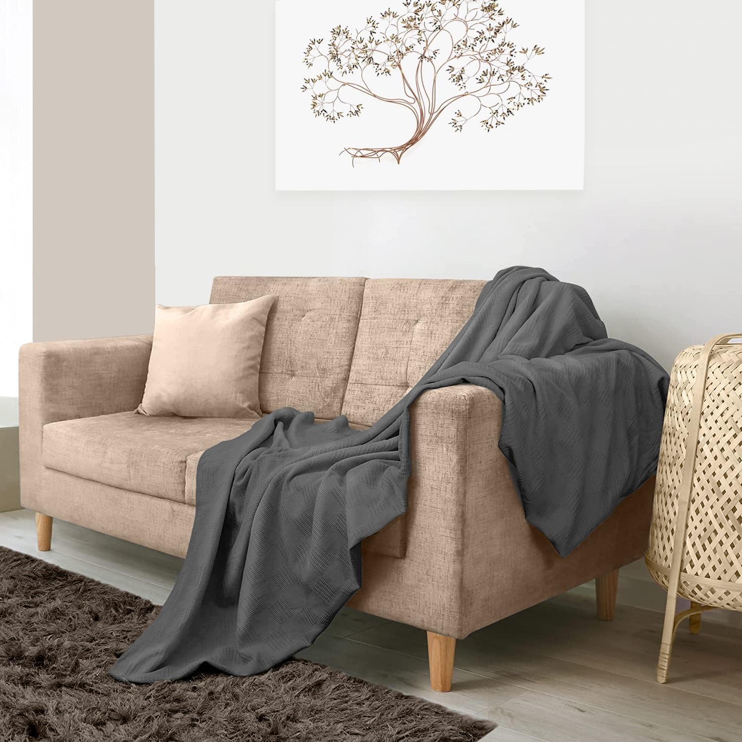 Avalon Bedding 100% Cotton Blanket Twin Size Thermal Blanket (72"x90") - Perfect Cotton Blankets Twin Size for Layering Bed in Any Season - Cotton Blankets for Bed (Grey) - Image 4