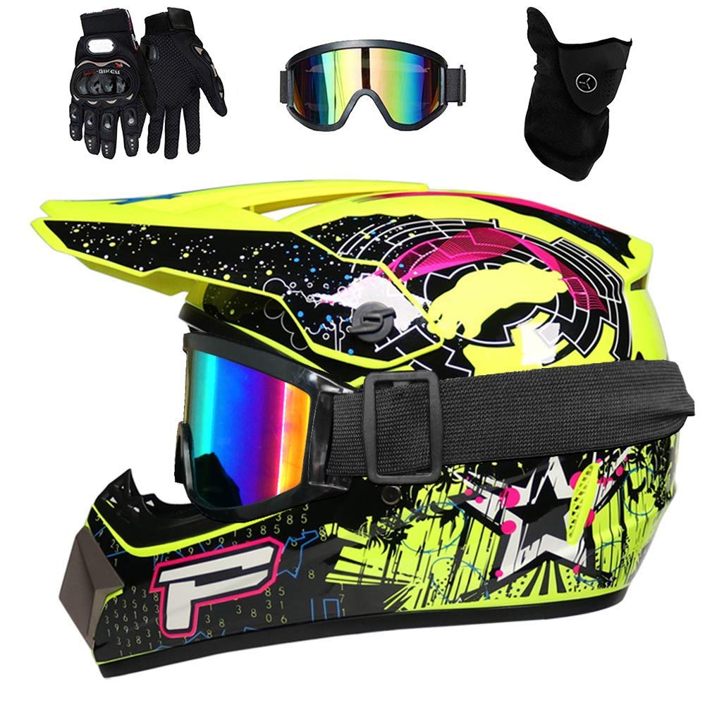 Unisex MTB Casco da Motocross, Gioventù Bambini Integrale Fuoristrada ATV Moto Caschi, Sport All'aperto Discesa Enduro Quad Dirt Bike Incidente Casco, con Occhiali Guanti Maschera