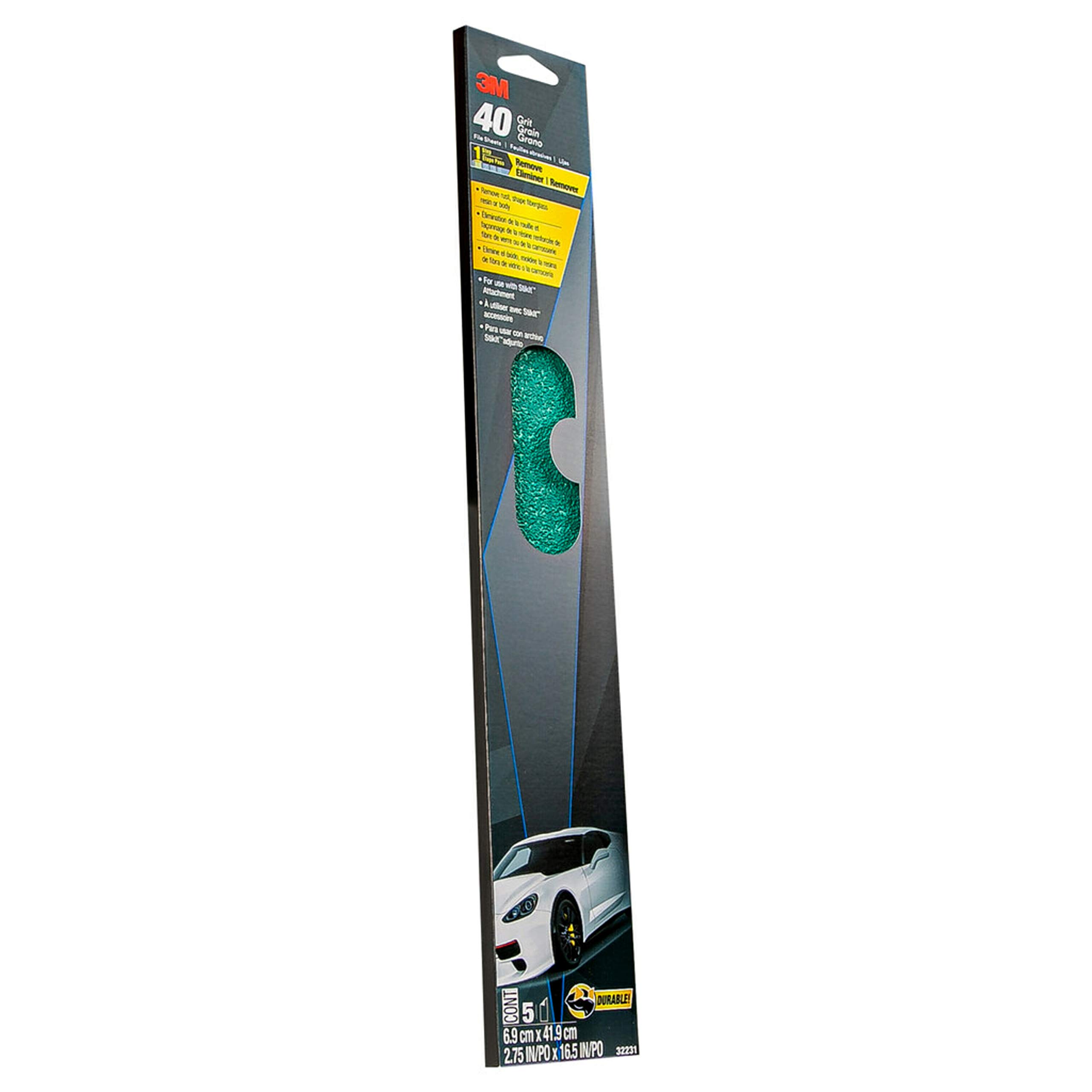 3M Green Corps Hojas de archivo, 32231, grano 40, 2-3/4" x 16 1/2", 5 hojas por paquete