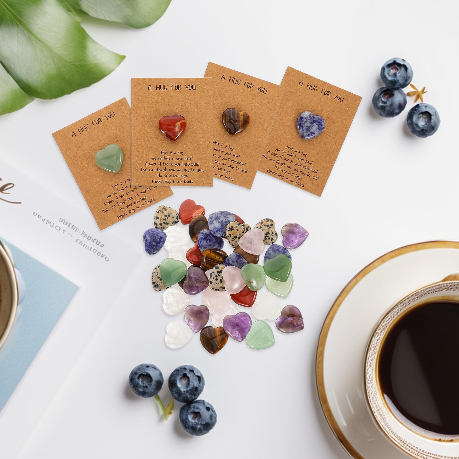 Set da 40 Biglietti di Auguri con Pietre Naturali a Forma di Cuore 2 CM Carte Regalo per Festa degli Innamorati e Compleanni Bomboniere Romantiche per Regali di Anniversario e