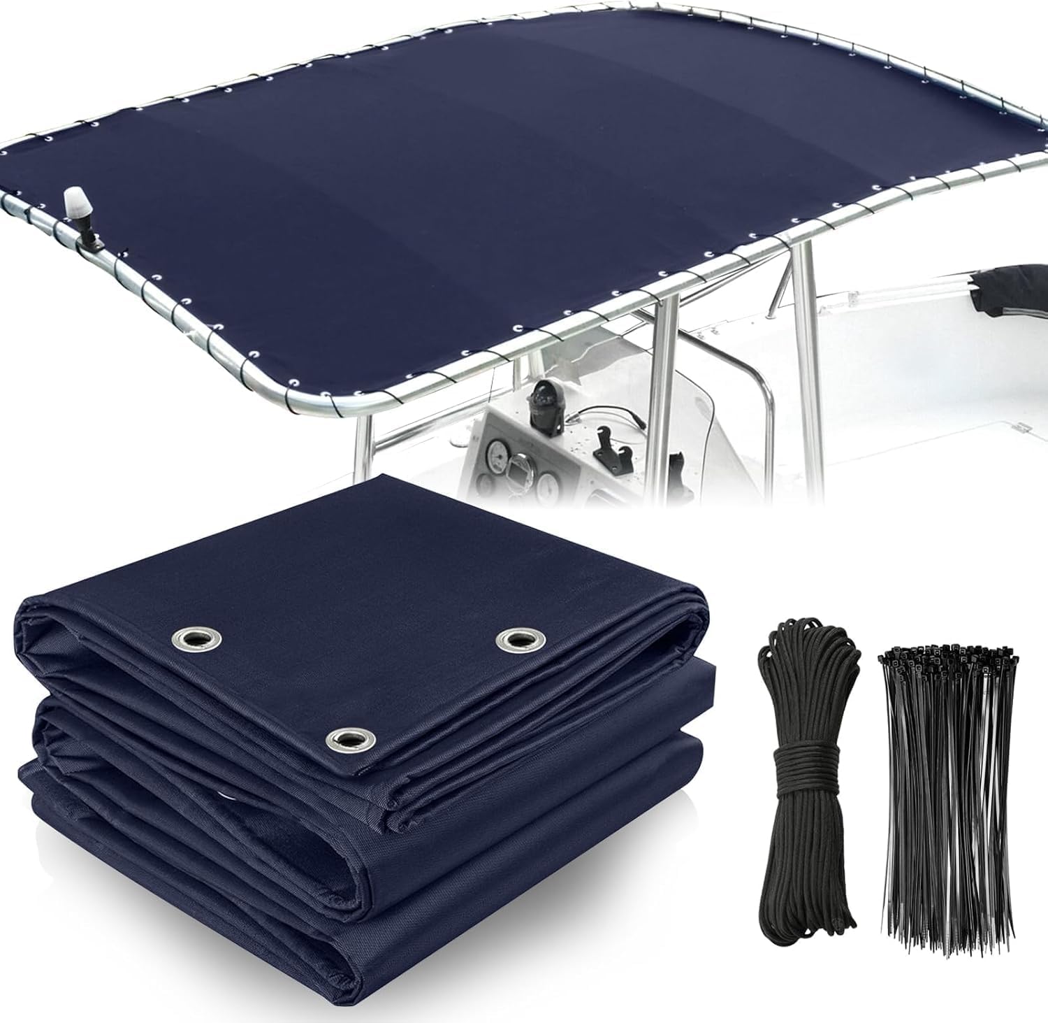 1200D Marine Grade Boat T Top Canvas Replacement,Grayish Navy (71" x 56") | Heavy Duty,Center Console Boat Waterproof T Top Canvas With Storage Bag Without Frame