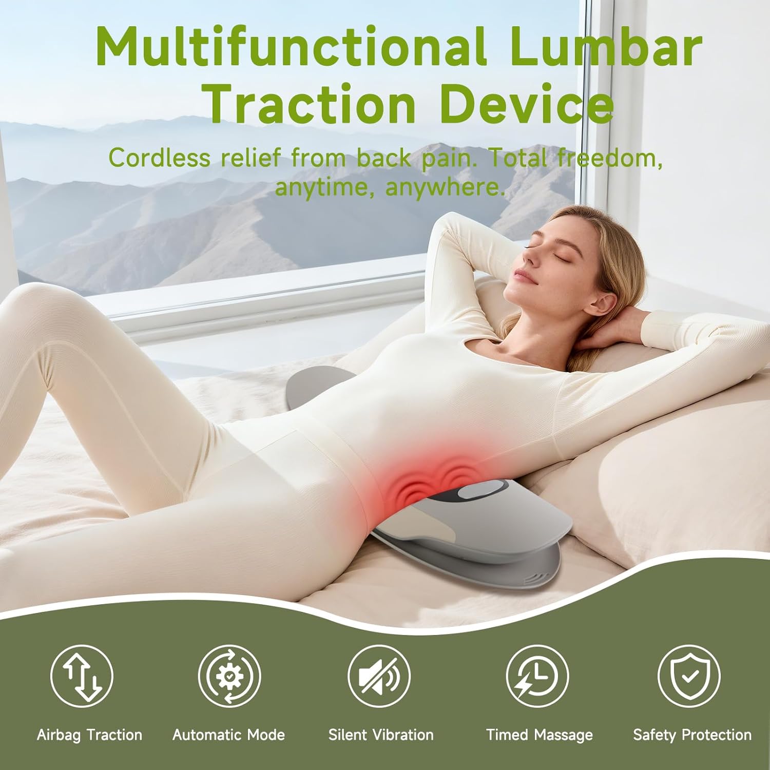 Electric Lumbar Traction Device, Used to Relieve Waist Pain, Multi-Functional Spinal Decompression Device with Dynamic Air Bag Traction, with Heat Therapy and Vibration Massage Functions