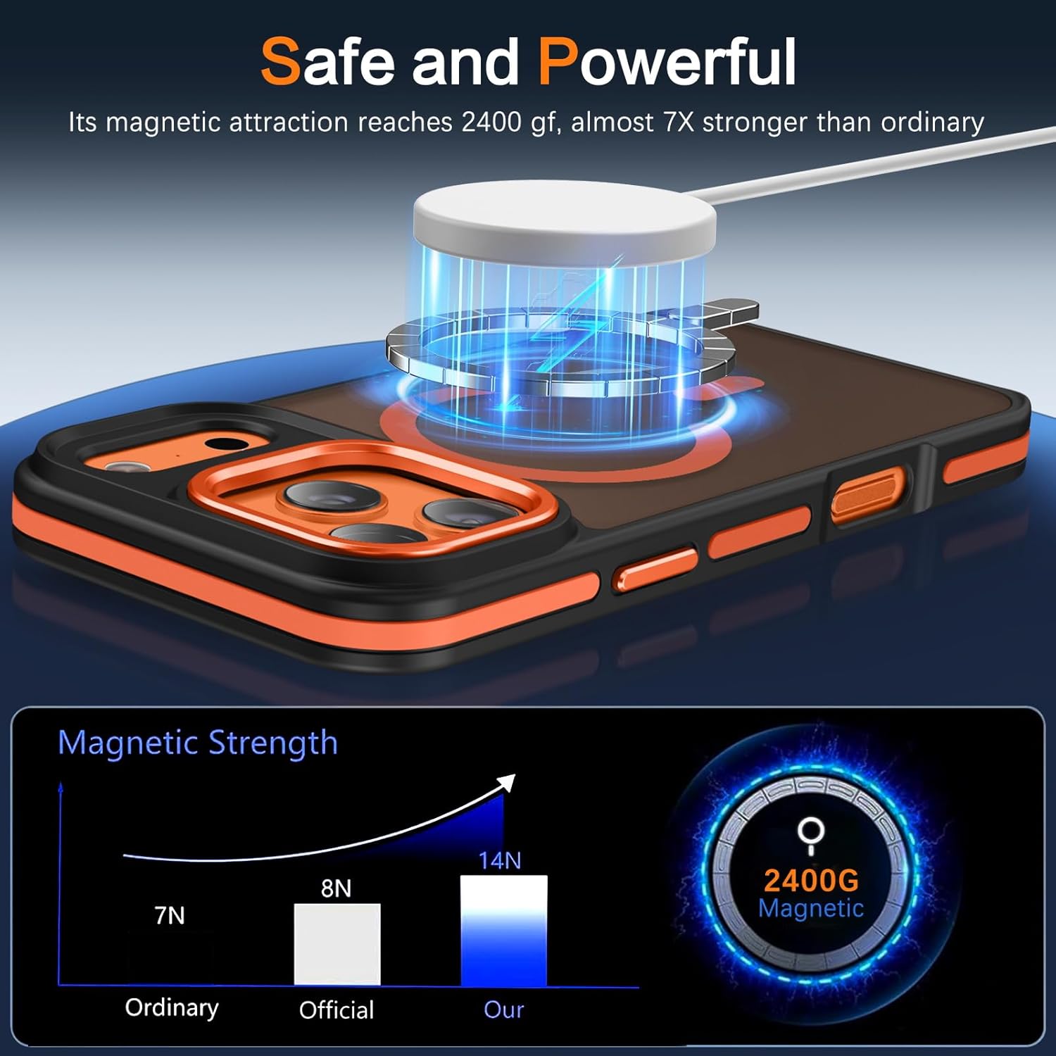 BENTOBEN Magnetic for iPhone 17 Pro Case 2025 [Compatible with Magsafe] [Military-Grade Protection] Matte Women Men Anti-Slip Shockproof Bumper Phone Cases for iPhone 17Pro 6.3", Cosmic Orange/Black - Image 8