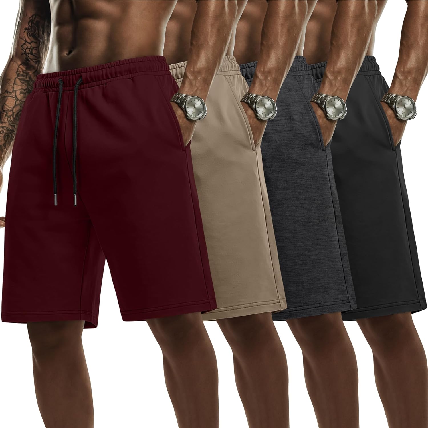 Evervibe 4 Pack Big and Tall Men's Sweat Shorts Athletic Plus Size Shorts with Pockets 9" Drawstring Casual Baggy SweatShorts