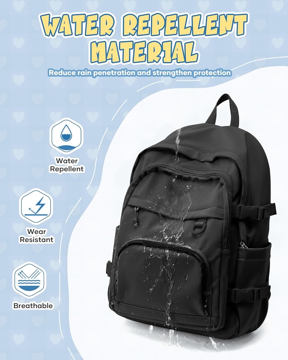 Black Lightweight Backpack for College & High School Backpack With Lots of Pockets Cute School Bag for Girls Boys, Large Capacity Bookbag for Women Men, Waterproof Teens Casual Daypack Backpack - Image 5