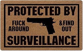 BinHang Low Profile Door Mats for Inside Entry, Entryway Rugs Indoor Non Slip Protected by Fuck Around and Find Out Surveillance Rubber Backing Low-Profile 30X18 Inch