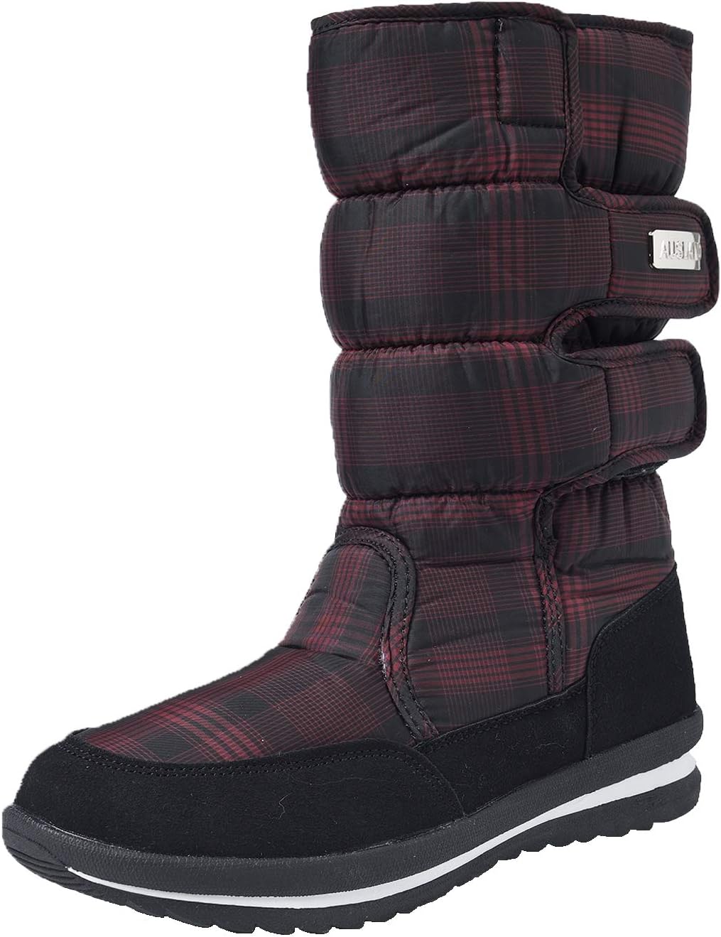 Shenda Women's Mid-Calf Snow Boot E9489, Black/Red 2, Size 8.5