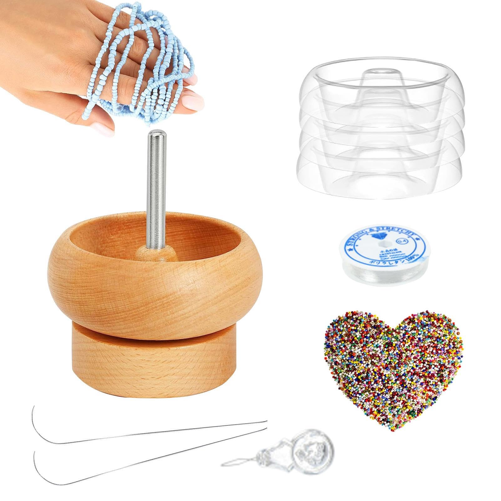 Kit di rotazione di perle, kit di perline di dimensioni in legno con perla Spinner – Kit di trottola e perline di dimensioni con 4 ciotole, 2 aghi e 1000 perline, trottola di perle di argilla