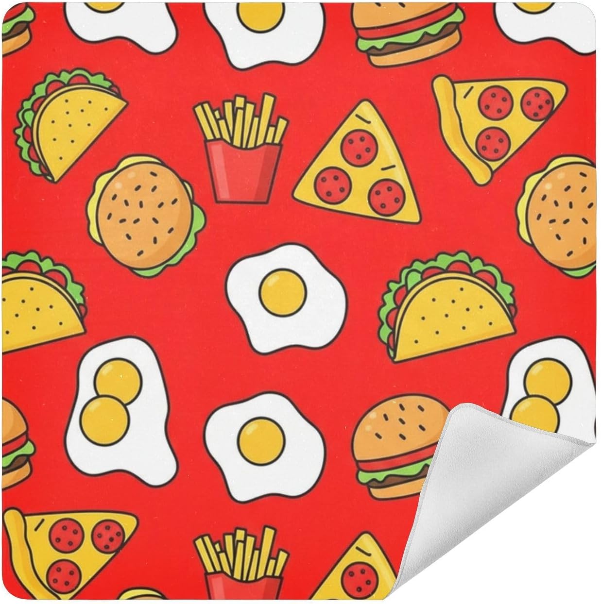 Emelivor Hamburger Pizza Red Print Self-Adhesive Magic Cloth Makeup Bag Portable Cosmetic Bag for Travelling Protective Wrap for Camera Laptop Sleeve Cover for Travel Cosmetics, 13.8x13.8in