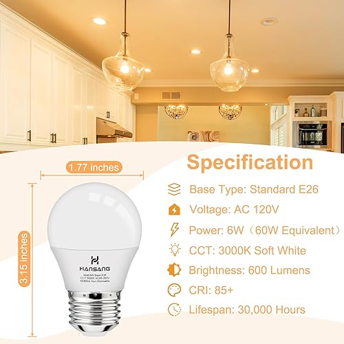 Miniatura 10 de hansang Bombillas para ventilador de techo E26, luz natural de 4000 K, equivalente a 60 vatios, bombilla LED pequeña A15, bombilla de base estándar