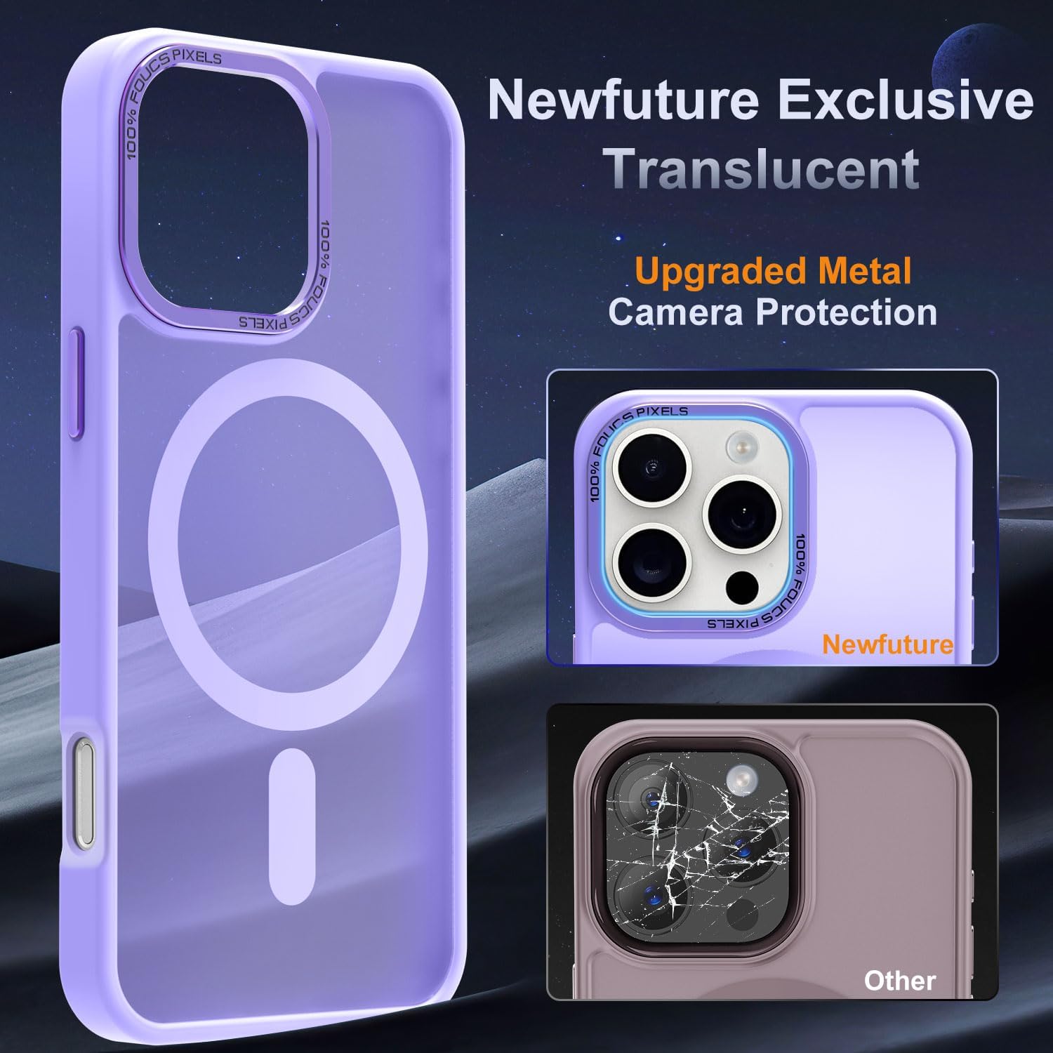 Newfuture Designed for iPhone 16 Pro Case with Magnetic [13 FT Military Drop Protection] [Compatible with Magsafe] Slim Translucent Matte Shockproof with Anti-Fingerprint Phone Case,Lilac Purple - Image 4