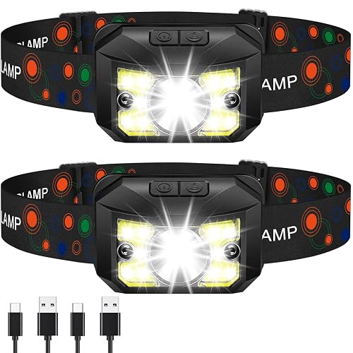 2 Stück Stirnlampe Led Wiederaufladbar, USB C Superhelle Kopflampe Wandern
