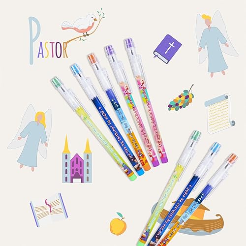 Miniatura 5 de Kolewo4ever 48 lápices de versículos bíblicos HB Religiosos Pop Up de plástico multipunto, multicolor, no afilables, lápices apilables religiosos
