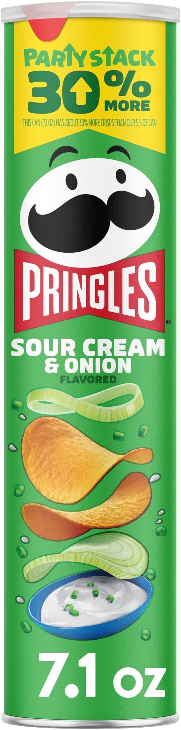 Potato Crisps Chips, Lunch Snacks, On-the-Go Snacks, Party Stack, Sour Cream and Onion, 7.1oz Can (1 Can)