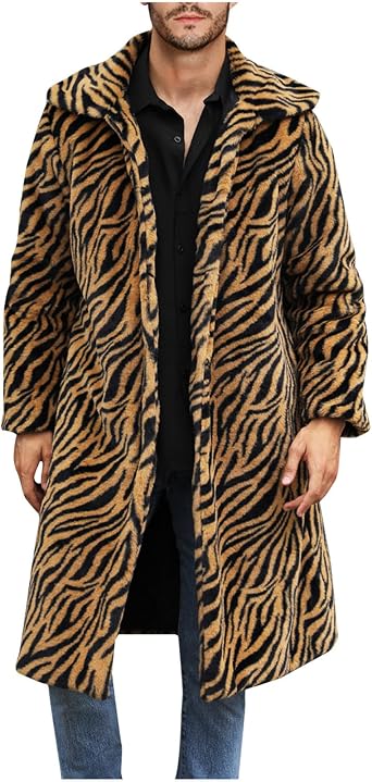 Leopard Print Fur Jacket Men Fleece Faux Fur Jacket Fuzzy Open Front Cardigan Plus Size Winter Jacket Casual Outwear