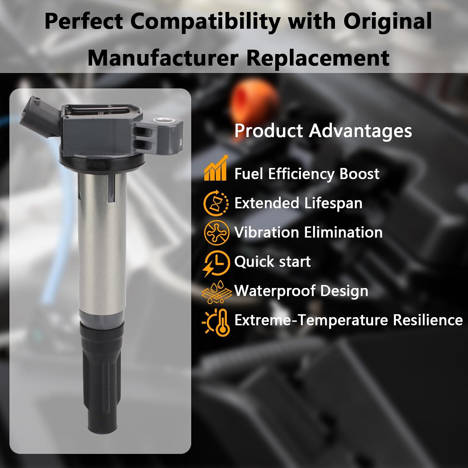 UF487 OEM Ignition Coil - Compatible with Toyota Lotus ES350 RX350 RX450h Avalon Camry Highlander RAV4 Sienna Venza Evora - 3.5L V6 Engines - Replaces # 90919-02255 90919-A2004 C1601