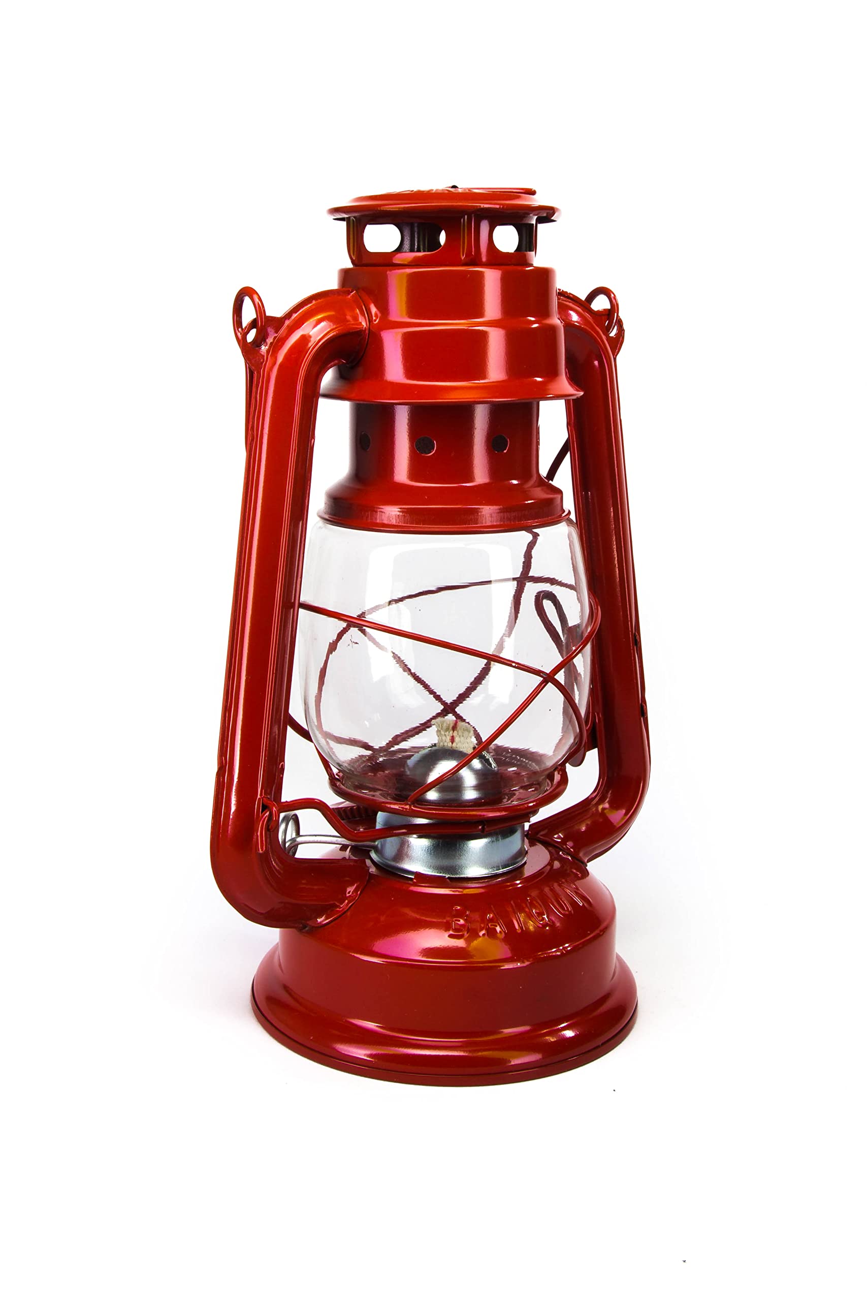 Petroleumlampe 30 cm Rot Pulverbeschichtet, Glas, Sturmlaterne, Camping