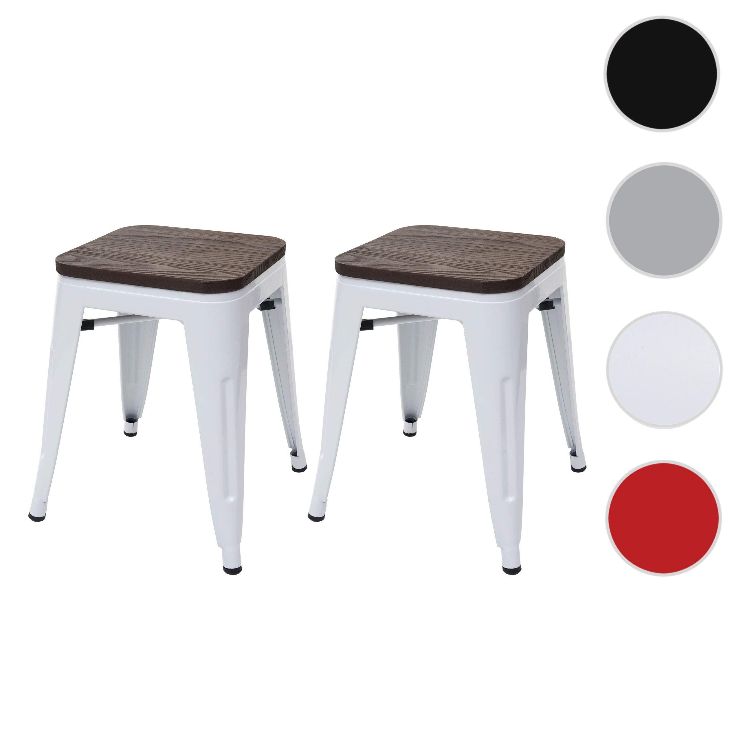 2X Tabouret HWC-A73, avec siège en Bois, métal, Style Industriel - Blanc