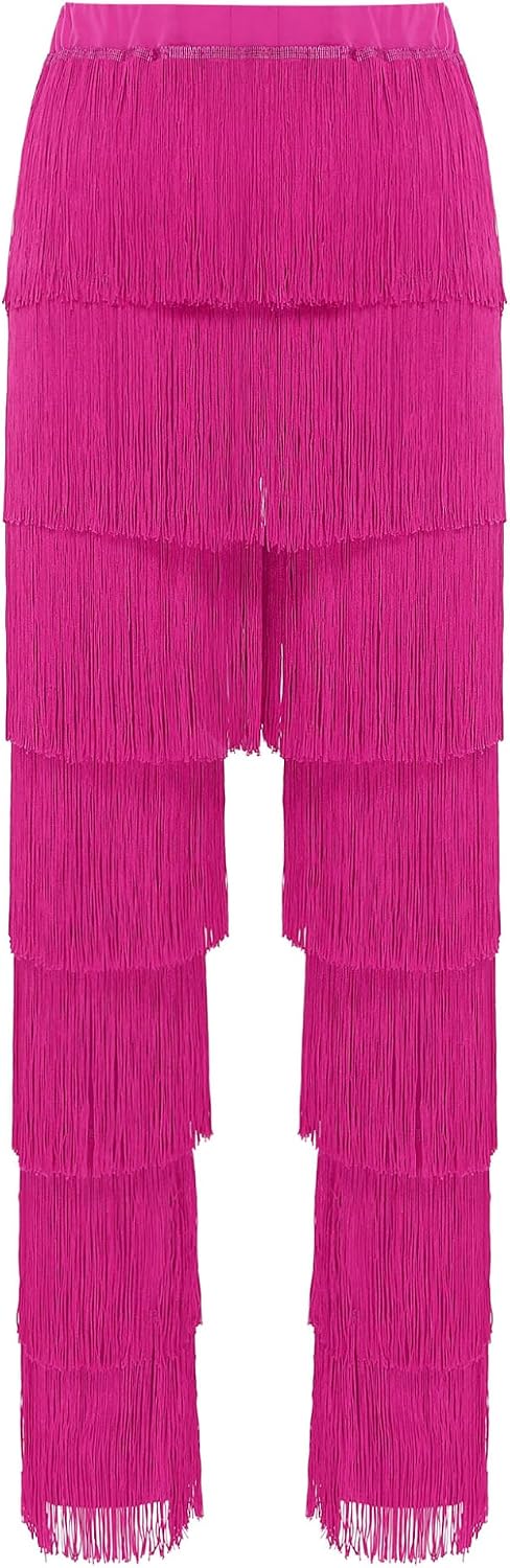 XUNZOO Long Fringe Tassel Latin Ballroom Dance Pants Trousers Clothes for Women Adult Rumba Tango Salsa