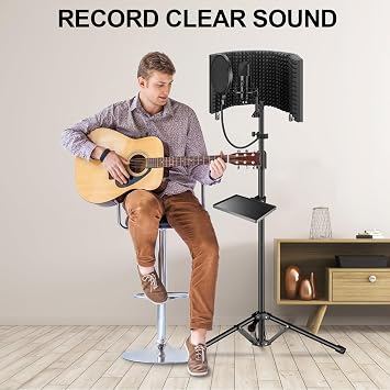 Aokeo Studio Recording Microphone Isolation Shield with Pop Filter & Tripod Stand,High Density Absorbent Foam to Filter Vocal,Foldable Sound Shield for Blue Yeti and Condenser Microphones