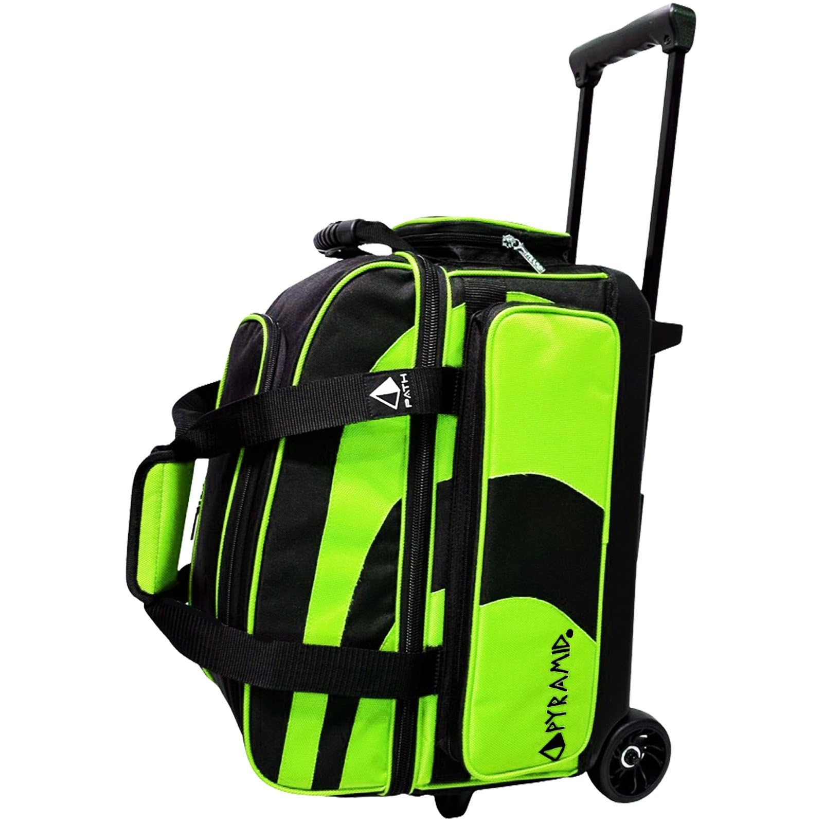 Pyramid Path Pro Deluxe Double Roller Bowling Bag (Black/Lime Green), 17352