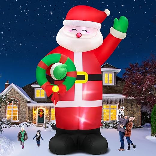 Danxilu 12 FT Giant Christmas Inflatable Santa Claus Outdoor Decorations Built-in LED Lights, Large Inflatable Santa Blow up Yard Decorations IP44 Waterproof Xmas Decor for Outside Lawn Holiday Party