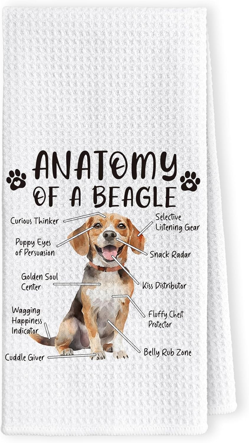 LKETW Funny Beagle Dog Kitchen Towels, Beagle Gifts for Women & Men, Dog Anatomy Tea Towel for Home Decor
