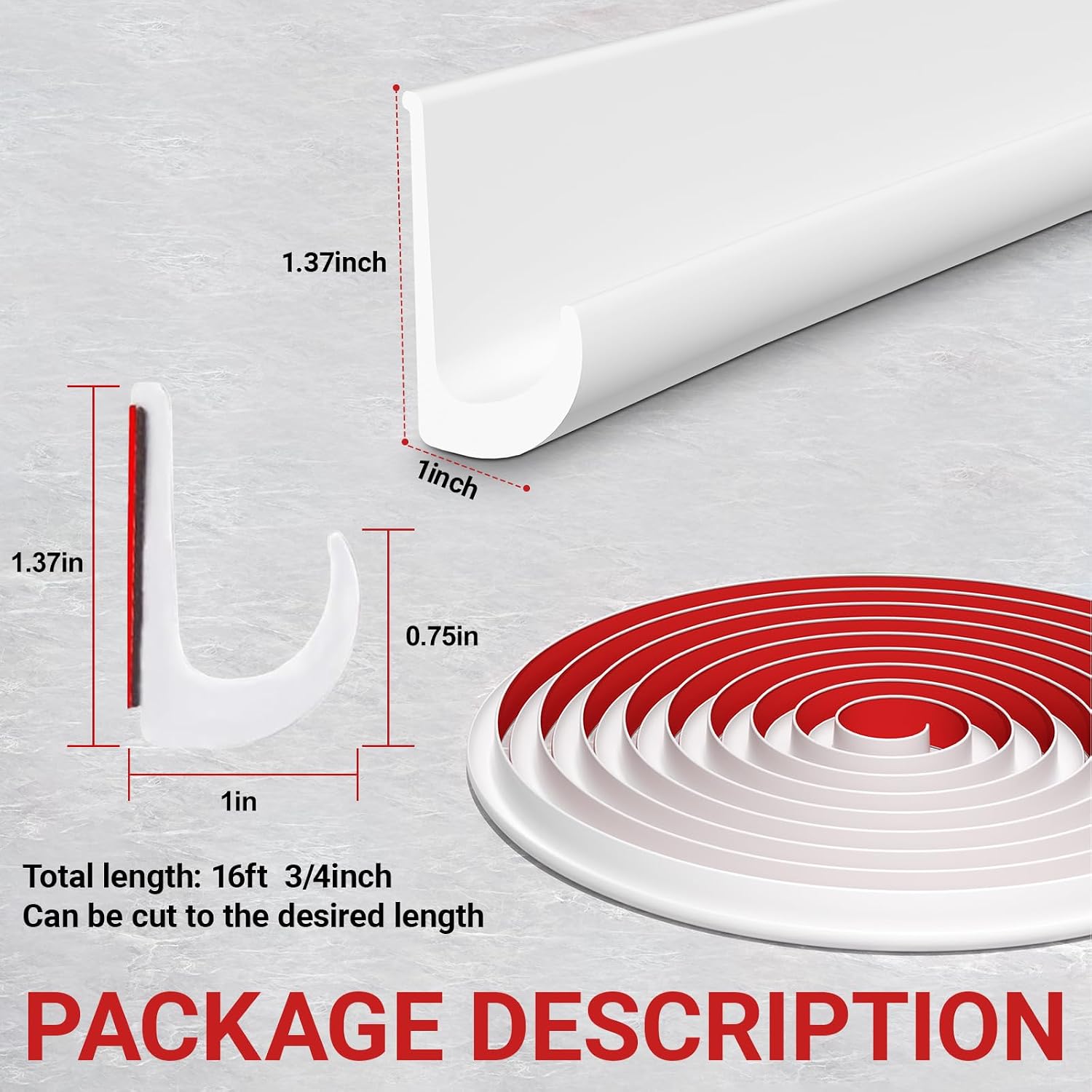 16 FT 3/4 Inch White PVC RV Rain Gutter Compatible with mini Gutters for Sheds, Rv Gutter, Car Rain Gutter, Adhesive Backing, Flexible J Shape Trim Molding Effectively Control Stormwater Discharge