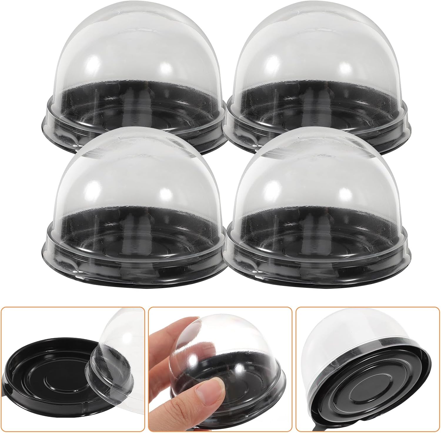 50pcs Black Elevated Thickened round Dessert Packaging Boxes for Egg-yolk Pastry and Mousse, Bakery Supplies Cake Wrapping Containers with Window for Home Baking and Party Storage