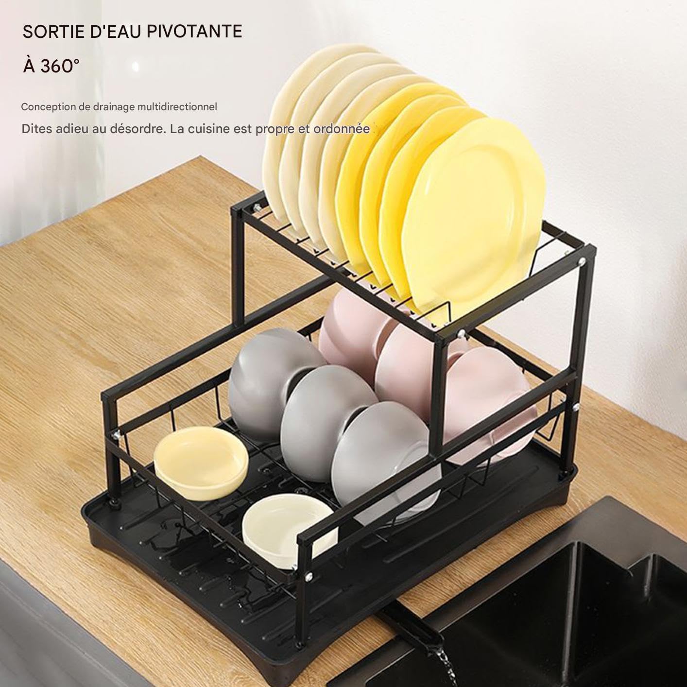Générique Égouttoir à Vaisselle Support de Rangement 2 Niveaux | Égouttoir Organisateur avec Support pour Couvercles Planches à Découper Inoxydables et Porte-Ustensiles pour Cuisine