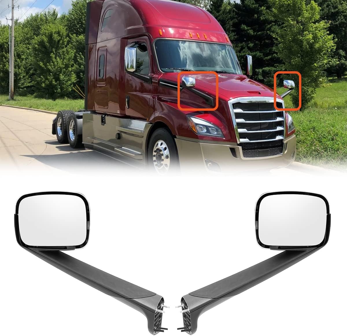 Chrome Hood Mirrors Fit for Freightliner Cascadia 2018-2023, Hood Mirrors Assembly Freightliner New Cascadia Semi Trucks Accessories Driver & Passenger Side (A Pair)