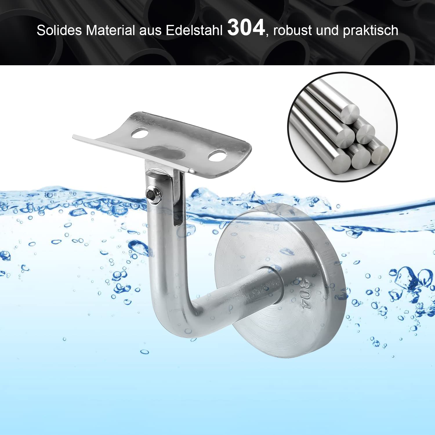 Sonnewelt 10 soportes para pasamanos de acero inoxidable, diámetro de 50, soporte para pasamanos de pared, soporte para pasamanos de pared, fijación para montaje en pared/soporte (plata) (18549ssew)