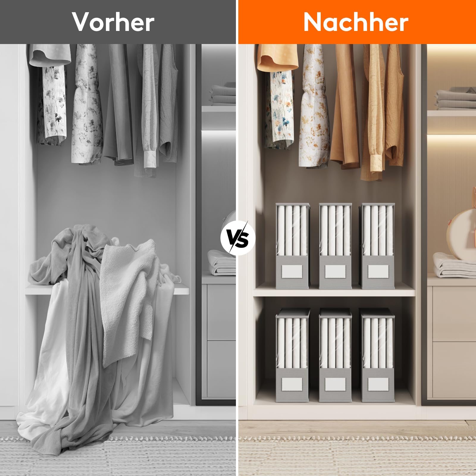 Lifewit 6 Stück Bettlakenbeutel, Faltbarer Bettwäsche-Organizer für Bettlaken mit Klarsichtfenster, Schubladen Aufbewahrungsbox, Unterbett Kleiderschrank, Grau