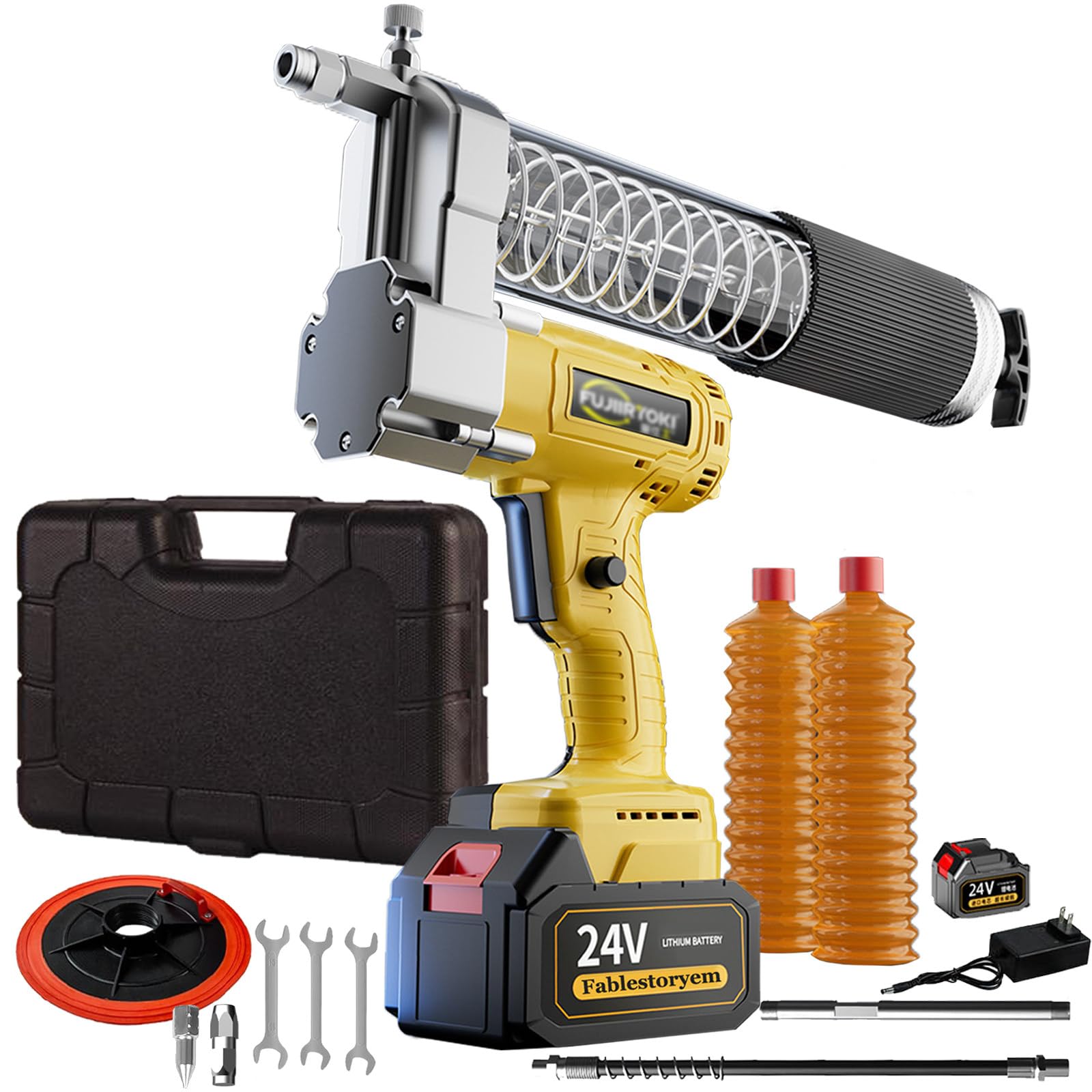 Máquina de Engrase Inalámbrica de 750W, Máquina de Engrase Eléctrica con Batería de 19800mAh, con Manguera de 18 Pulgadas de Largo, Tubo Duro, Luz LED y Estuche de Transporte,1 Battery