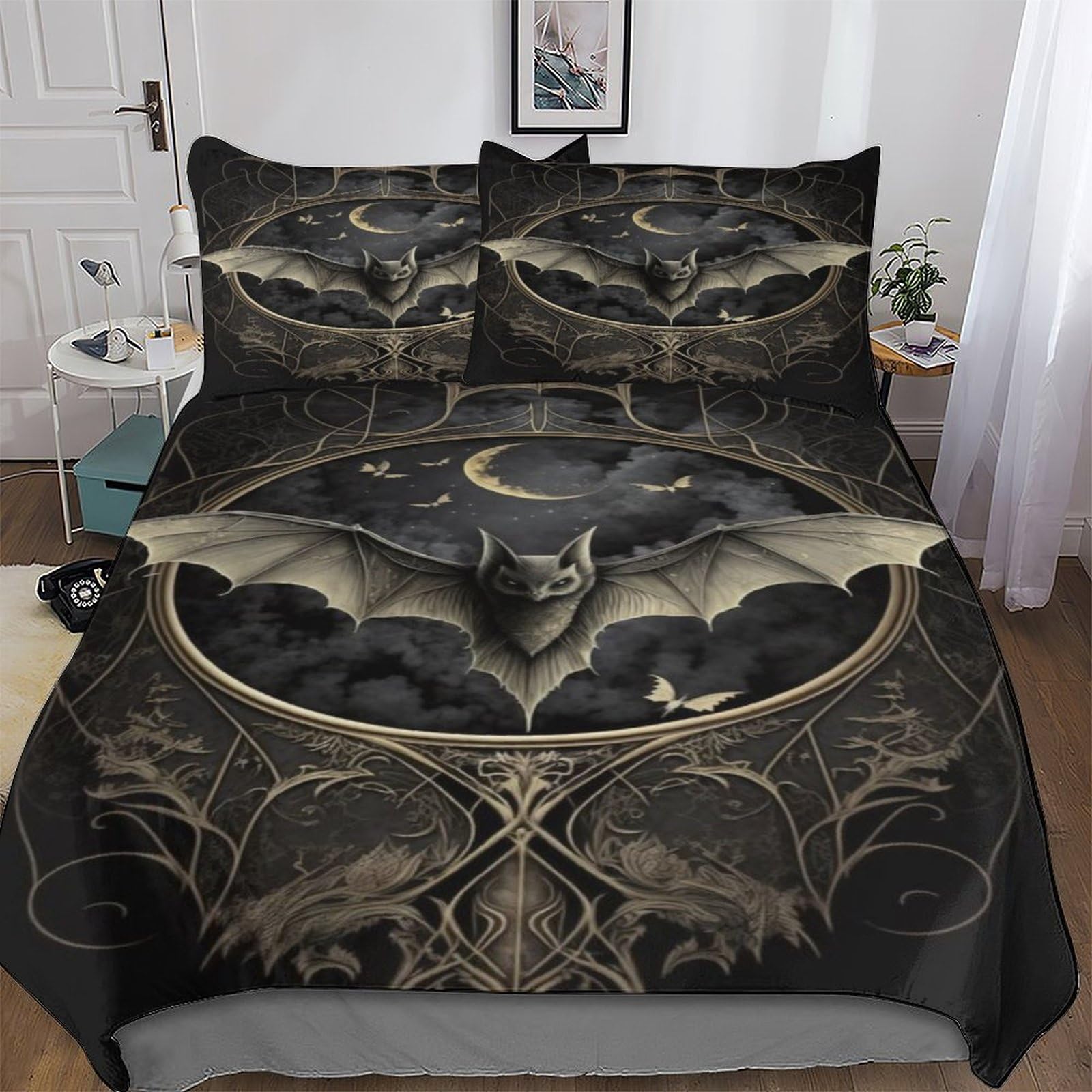 Ensemble de literie imprimé chauve-souris pour chambre d'enfant et ado, parure de lit douce