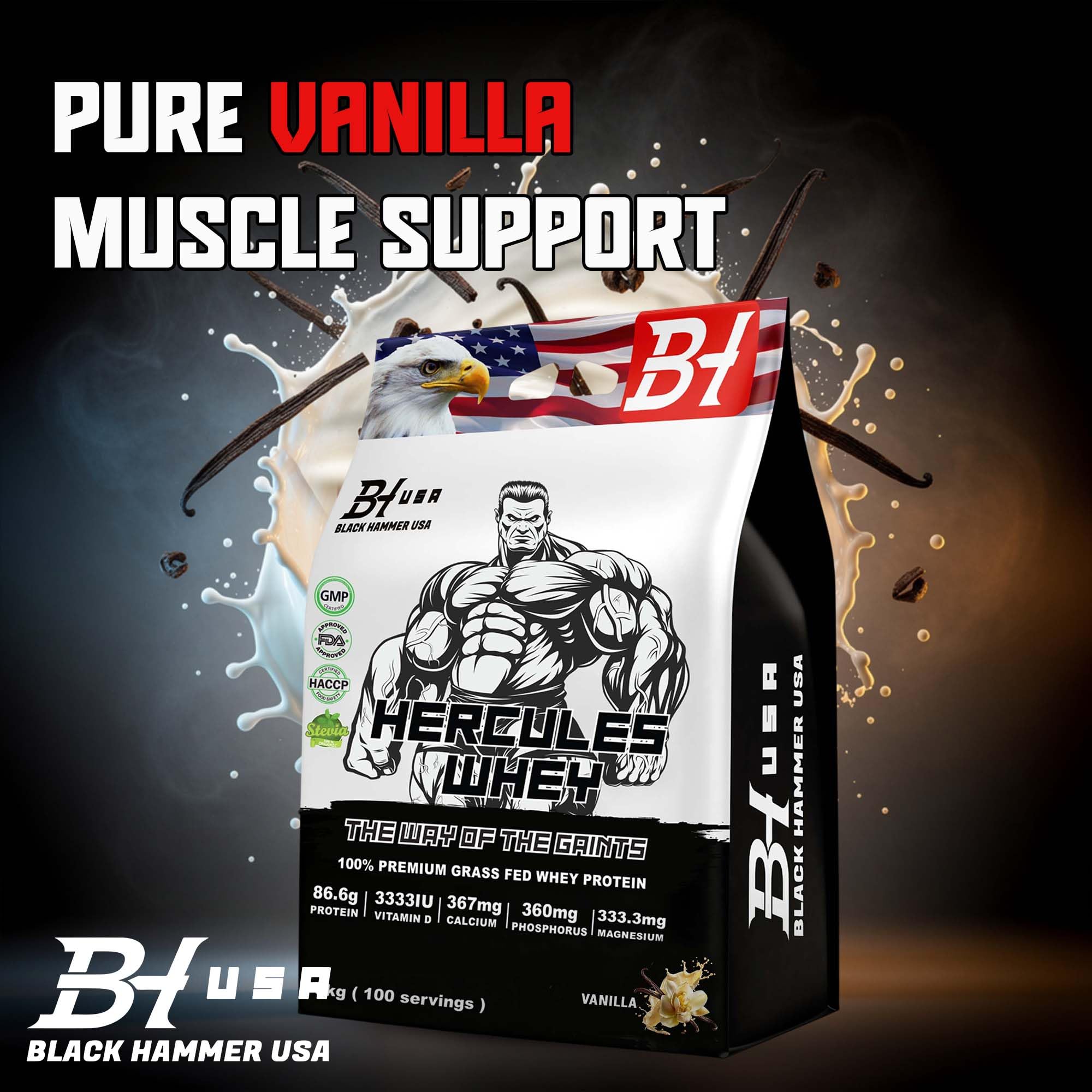 HERCULES Whey Protein 3KG – 26g Protein, 100 Servings, High Protein Formula with Vitamin D – Muscle Growth & Recovery Support (Vanille)
